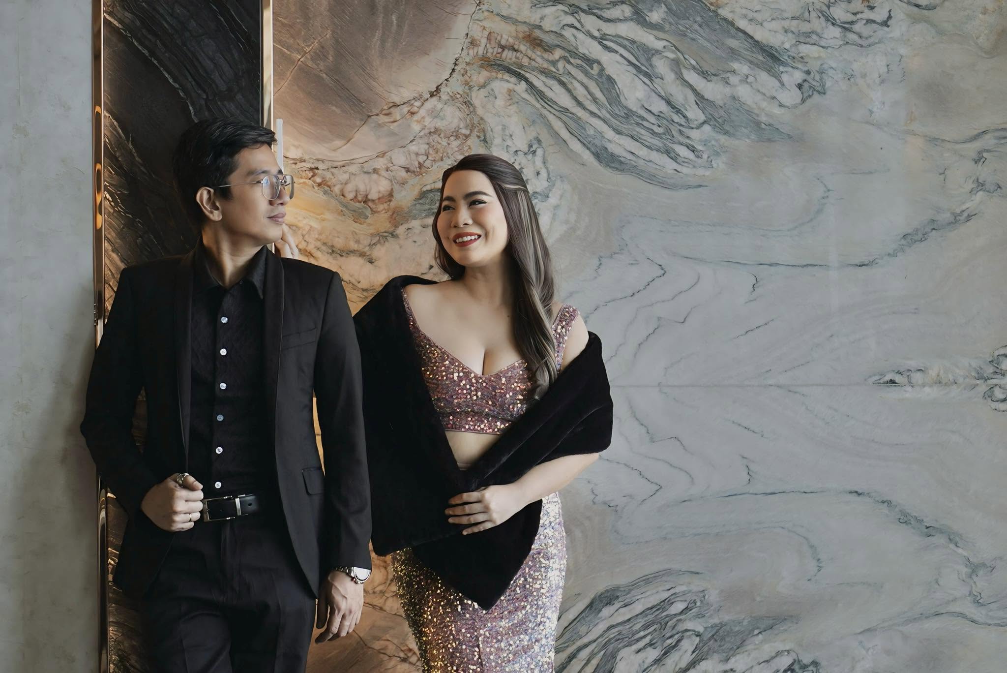 Glynis and Anton, formally dressed